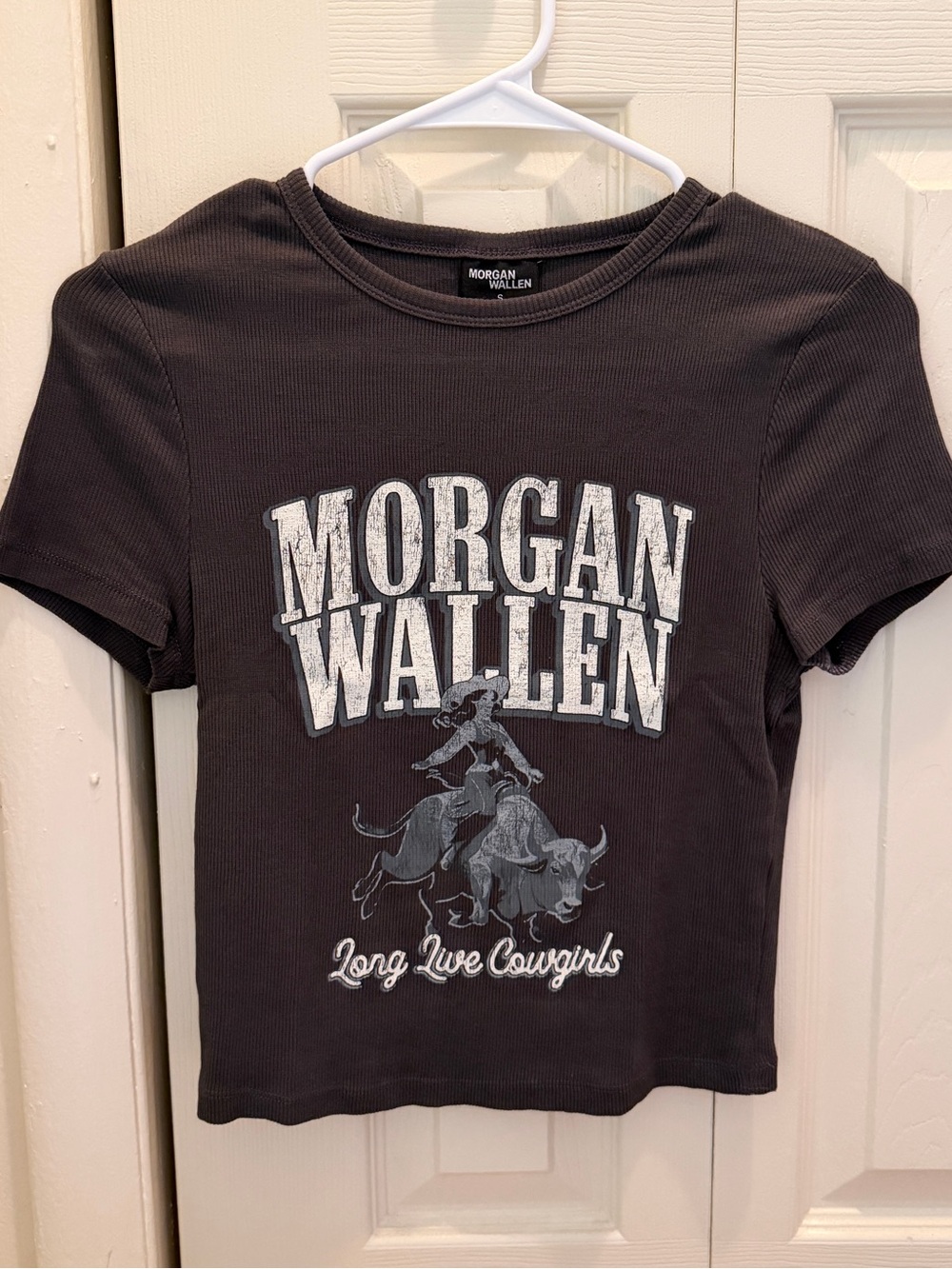 Morgan Wallen Dark Grey Short-Sleeve Baby Tee - 'Long Live Cowgirls'